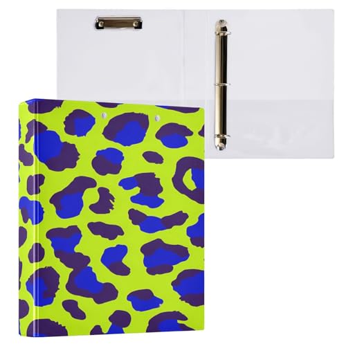 Ringbuch mit 3 Ringen, 3,8 cm, mit Klemmbrett für Schul-/Bürobedarf, blau-grün, Leopardenmuster, Ordner, Organizer, hält 200 Blatt mit Innentaschen, 1 Stück von OWFKAY