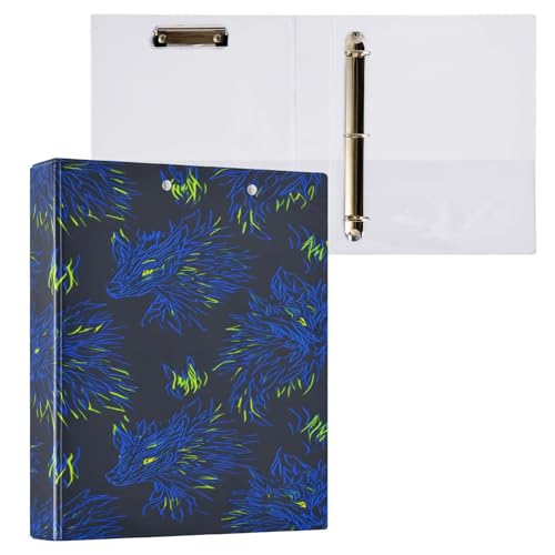 Ringbuch mit 3 Ringen, 3,8 cm, mit Klemmbrett für Schul-/Bürobedarf, blaue Linie, Wolf-Muster, Aktenordner, Organizer, hält 200 Blatt mit Innentaschen, 1 Stück von OWFKAY