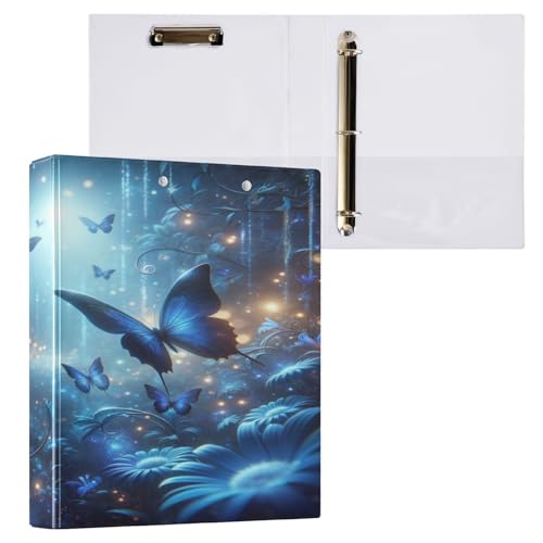 Ringbuch mit 3 Ringen, 3,8 cm, mit Klemmbrett für Schul-/Bürobedarf, blaue Schmetterlinge und blaue Gänseblümchen, Aktenordner, Organizer, hält 200 Blatt mit Innentaschen von OWFKAY