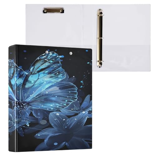 Ringbuch mit 3 Ringen, 3,8 cm, mit Klemmbrett für Schul-/Bürobedarf, blauer Schmetterlings-/Blumen-Ordner, Organizer, hält 200 Blatt mit Innentaschen von OWFKAY
