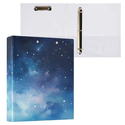 Ringbuch mit 3 Ringen, 3,8 cm, mit Klemmbrett für Schul-/Bürobedarf, blauer Sternenhimmel, Ordner, Organizer, hält 200 Blatt mit Innentaschen von OWFKAY