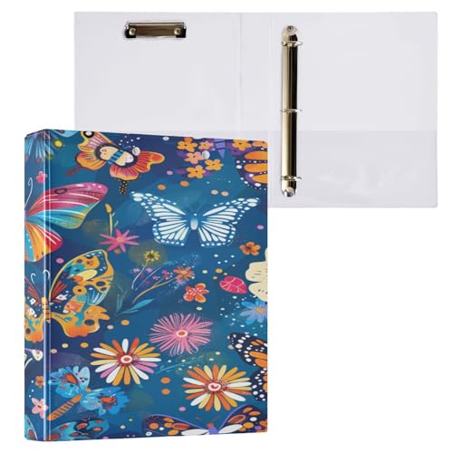 Ringbuch mit 3 Ringen, 3,8 cm, mit Klemmbrett für Schul-/Bürobedarf, bunte Schmetterlinge, Aktenordner, Organizer, hält 200 Blatt mit Innentaschen von OWFKAY