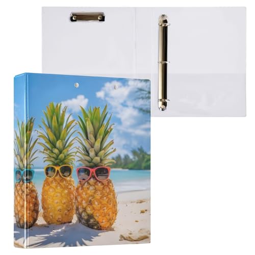 Ringbuch mit 3 Ringen, 3,8 cm, mit Klemmbrett für Schul-/Bürobedarf, charmanter Ananas-Aktenordner, Organizer, hält 200 Blatt, mit Innentaschen von OWFKAY