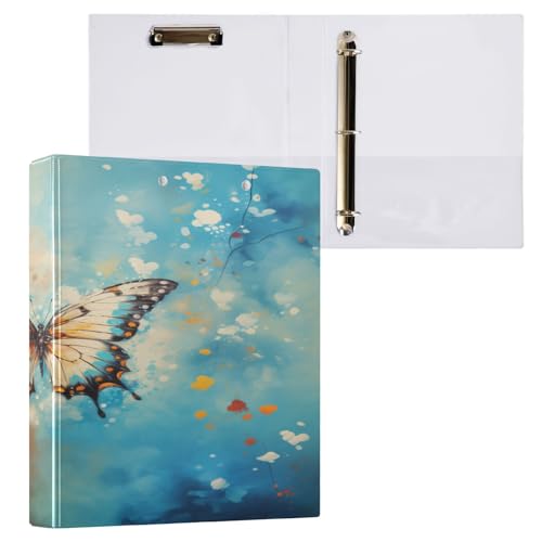 Ringbuch mit 3 Ringen, 3,8 cm, mit Klemmbrett für Schul-/Bürobedarf, fantastischer Schmetterlings-Ordner, Organizer, hält 200 Blatt mit Innentaschen von OWFKAY