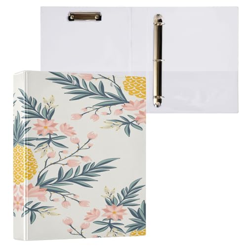 Ringbuch mit 3 Ringen, 3,8 cm, mit Klemmbrett für Schul-/Bürobedarf, gelbe Ananas-Palmblattblüten, Aktenordner, Organizer, hält 200 Blatt mit Innentaschen von OWFKAY