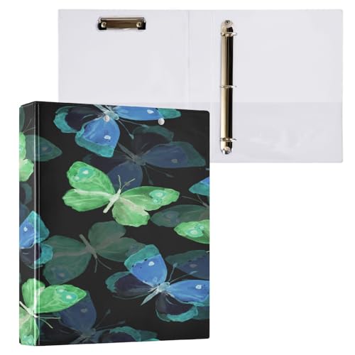 Ringbuch mit 3 Ringen, 3,8 cm, mit Klemmbrett für Schul-/Bürobedarf, glänzend, Nachtschmetterlinge, Ordner, Organizer, hält 200 Blatt mit Innentaschen von OWFKAY