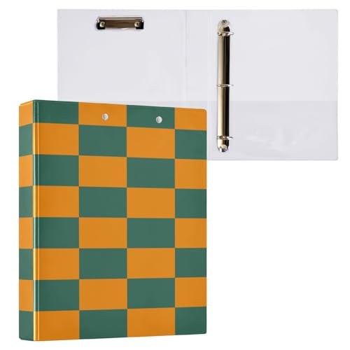 Ringbuch mit 3 Ringen, 3,8 cm, mit Klemmbrett für Schul-/Bürobedarf, grün-gelbes Gittermuster, Aktenordner, Organizer, hält 200 Blatt mit Innentaschen, 1 Stück von OWFKAY