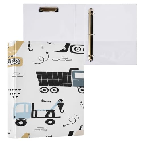Ringbuch mit 3 Ringen, 3,8 cm, mit Klemmbrett für Schul-/Bürobedarf, handgezeichnete, niedliche Autos, Aktenordner, Organizer, hält 200 Blatt mit Innentaschen von OWFKAY