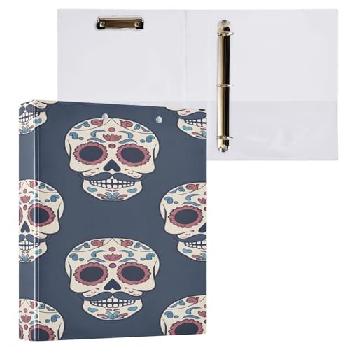 Ringbuch mit 3 Ringen, 3,8 cm, mit Klemmbrett für Schul-/Bürobedarf, kreatives Totenkopf-Muster, Aktenordner, Organizer, hält 200 Blatt mit Innentaschen Ringbuch mit 3 Ringen, 3,8 cm, mit Klemmbrett für Schul-/Bürobedarf, kreatives Totenkopf-Muster, Aktenordner, Organizer, hält 200 Blatt mit Innentaschen von OWFKAY