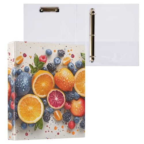 Ringbuch mit 3 Ringen, 3,8 cm, mit Klemmbrett für Schul-/Bürobedarf, lebhaftes Obstmuster, Ordner, Organizer, hält 200 Blatt mit Innentaschen von OWFKAY