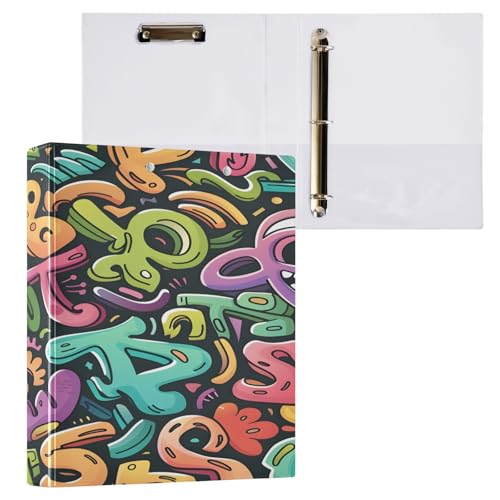 Ringbuch mit 3 Ringen, 3,8 cm, mit Klemmbrett für Schul-/Bürobedarf, lustiges Hippie-Design, nahtloses Muster, Aktenordner, Organizer, hält 200 Blatt mit Innentaschen von OWFKAY