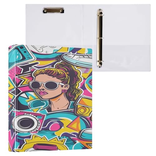 Ringbuch mit 3 Ringen, 3,8 cm, mit Klemmbrett für Schul-/Bürobedarf, moderner Graffiti-Ordner, Organizer, hält 200 Blatt mit Innentaschen von OWFKAY