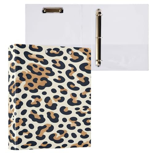 Ringbuch mit 3 Ringen, 3,8 cm, mit Klemmbrett für Schul-/Bürobedarf, modischer Leopardenmuster, Aktenordner, Organizer, hält 200 Blatt mit Innentaschen von OWFKAY