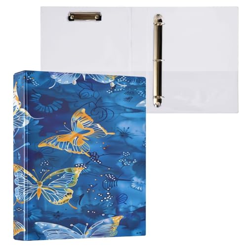 Ringbuch mit 3 Ringen, 3,8 cm, mit Klemmbrett für Schul-/Bürobedarf, modisches Schmetterlingsmuster, Ordner, Organizer, hält 200 Blatt mit Innentaschen von OWFKAY