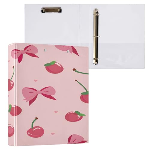 Ringbuch mit 3 Ringen, 3,8 cm, mit Klemmbrett für Schul-/Bürobedarf, rosa Schleifen, Kirschen, Aktenordner, Organizer, hält 200 Blatt mit Innentaschen, 1 Stück Ringbuch mit 3 Ringen, 3,8 cm, mit Klemmbrett für Schul-/Bürobedarf, rosa Schleifen, Kirschen, Aktenordner, Organizer, hält 200 Blatt mit Innentaschen, 1 Stück von OWFKAY
