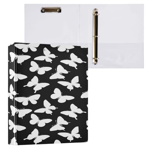 Ringbuch mit 3 Ringen, 3,8 cm, mit Klemmbrett für Schul-/Bürobedarf, schön mit Schmetterlingen, Silhouetten, Aktenaufbewahrung, Ordner, Organizer, hält 200 Blatt mit Innentaschen von OWFKAY
