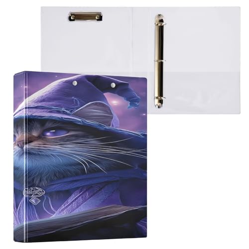 Ringbuch mit 3 Ringen, 3,8 cm, mit Klemmbrett für Schul-/Bürobedarf, schwarze Katze, magischer Aktenordner, Organizer, hält 200 Blatt mit Innentaschen, 1 Stück von OWFKAY
