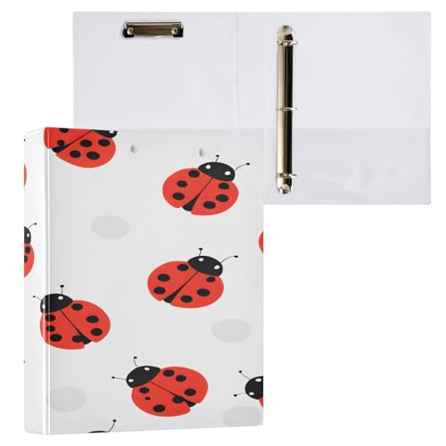 Ringbuch mit 3 Ringen, 3,8 cm, mit Klemmbrett für Schul-/Bürobedarf, sieben gepunktete Marienkäfer, Ordner, Organizer, hält 200 Blatt mit Innentaschen, 1 Stück von OWFKAY