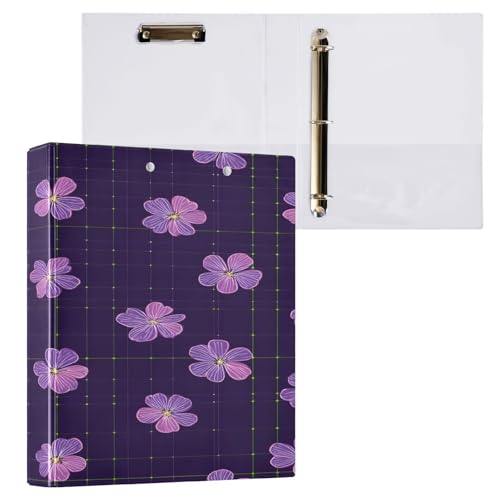 Ringbuch mit 3 Ringen, 3,8 cm, mit Klemmbrett für Schul-/Bürobedarf, violett, rosa, Hibiskusblume, Ordner, Organizer, hält 200 Blatt mit Innentaschen, 1 Stück von OWFKAY