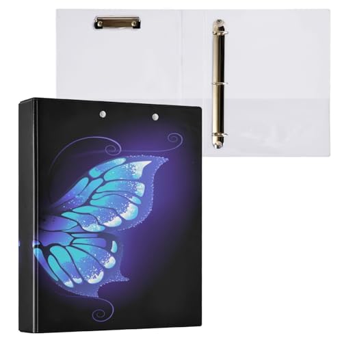 Ringbuch mit 3 Ringen, 3,8 cm, mit Klemmbrett für Schul-/Bürobedarf, violetter Schmetterling auf schwarzem Aktenordner, Organizer, hält 200 Blatt mit Innentaschen von OWFKAY