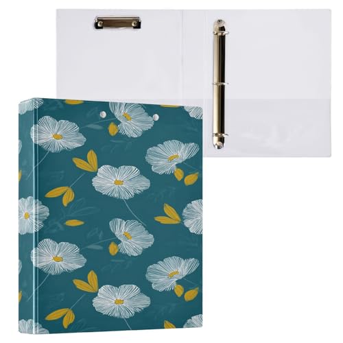 Ringbuch mit 3 Ringen, 3,8 cm, mit Klemmbrett für Schul-/Bürobedarf, weiße Linie, Blumenordner, Organizer, hält 200 Blatt mit Innentaschen, 1 Stück von OWFKAY