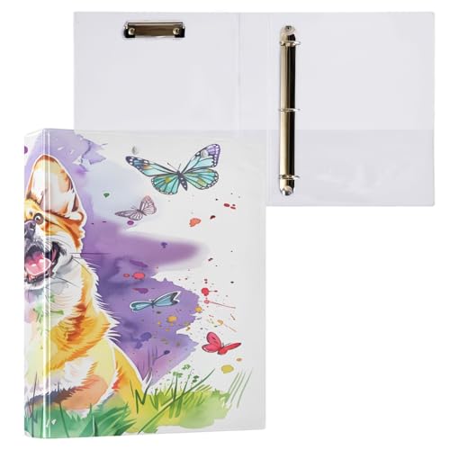 Ringbuch mit 3 Ringen, 3,8 cm mit Klemmbrett für Schul/Bürobedarf, bunte Hundeordner, Organizer, hält 200 Blatt mit Innentaschen, 1 Stück von OWFKAY