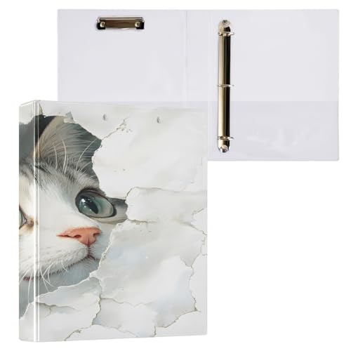 Ringbuch mit 3 Ringen, 3,8 cm mit Klemmbrett für Schul-/Bürobedarf, Aquarell-Katzen-Aktenordner, Organizer, hält 200 Blatt mit Innentaschen, 1 Stück von OWFKAY