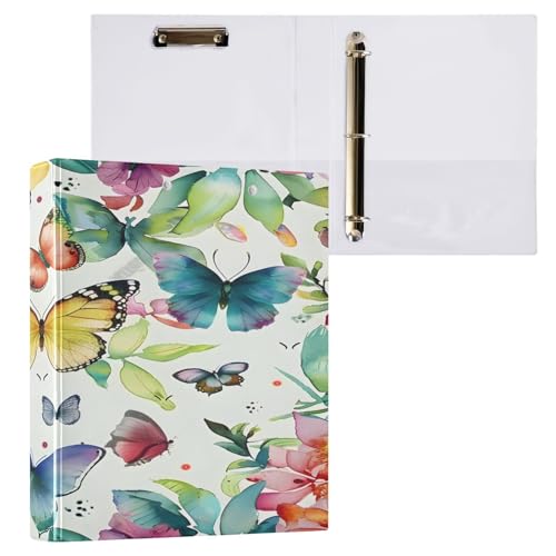 Ringbuch mit 3 Ringen, 3,8 cm mit Klemmbrett für Schul-/Bürobedarf, Aquarell-Schmetterlinge, Ordner, Organizer, hält 200 Blatt mit Innentaschen von OWFKAY