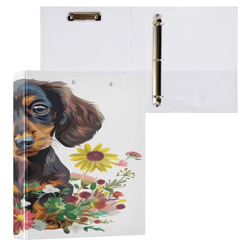 Ringbuch mit 3 Ringen, 3,8 cm mit Klemmbrett für Schul-/Bürobedarf, Dackel, Blumen, Aktenordner, Organizer, hält 200 Blatt mit Innentaschen, 1 Stück Ringbuch mit 3 Ringen, 3,8 cm mit Klemmbrett für Schul-/Bürobedarf, Dackel, Blumen, Aktenordner, Organizer, hält 200 Blatt mit Innentaschen, 1 Stück von OWFKAY