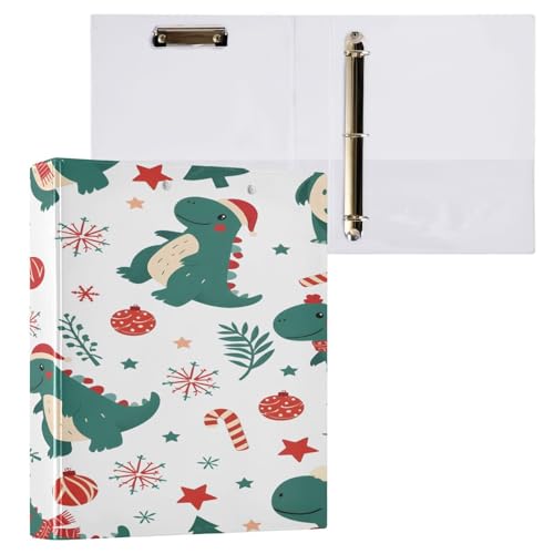 Ringbuch mit 3 Ringen, 3,8 cm mit Klemmbrett für Schul-/Bürobedarf, Dinosaurier-Weihnachtsmuster, Ordner, Organizer, hält 200 Blatt mit Innentaschen, 1 Stück von OWFKAY