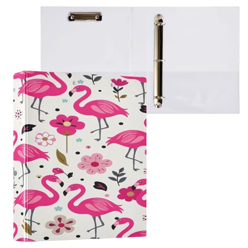 Ringbuch mit 3 Ringen, 3,8 cm mit Klemmbrett für Schul-/Bürobedarf, Flamingo-Blumenmuster, Aktenordner, Organizer, hält 200 Blatt mit Innentaschen, 1 Stück von OWFKAY