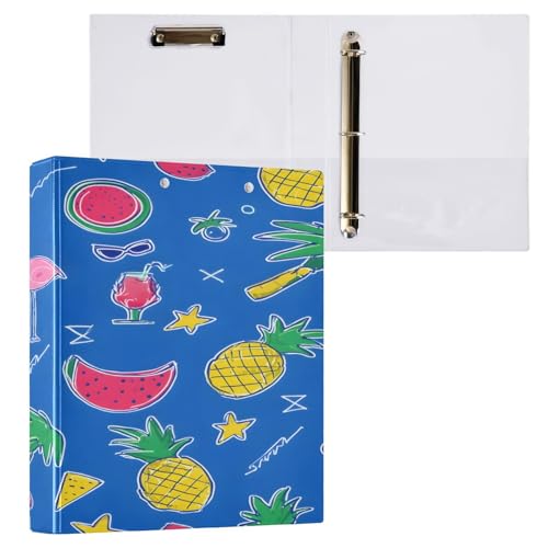 Ringbuch mit 3 Ringen, 3,8 cm mit Klemmbrett für Schul-/Bürobedarf, Flamingo-Wassermelonen-Muster, Aktenordner, Organizer, hält 200 Blatt mit Innentaschen, 1 Stück von OWFKAY
