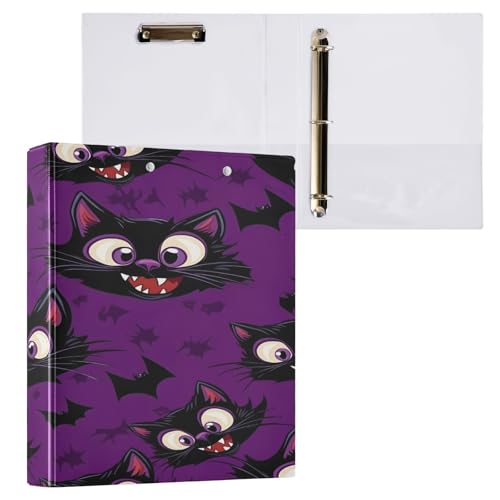 Ringbuch mit 3 Ringen, 3,8 cm mit Klemmbrett für Schul-/Bürobedarf, Fledermaus-Katzen-Muster, Aktenordner, Organizer, hält 200 Blatt mit Innentaschen, 1 Stück von OWFKAY