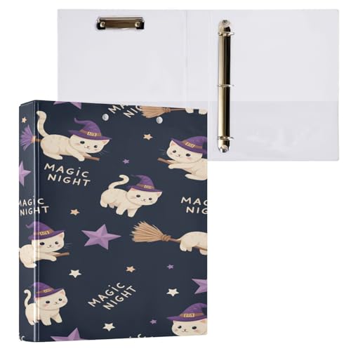 Ringbuch mit 3 Ringen, 3,8 cm mit Klemmbrett für Schul-/Bürobedarf, Halloween, Katzenmuster, Ordner, Organizer, hält 200 Blatt mit Innentaschen, 1 Stück von OWFKAY