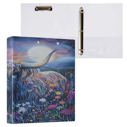 Ringbuch mit 3 Ringen, 3,8 cm mit Klemmbrett für Schul-/Bürobedarf, Highland Cow Midnight Aktenordner, Organizer, hält 200 Blatt mit Innentaschen, 1 Stück Ringbuch mit 3 Ringen, 3,8 cm mit Klemmbrett für Schul-/Bürobedarf, Highland Cow Midnight Aktenordner, Organizer, hält 200 Blatt mit Innentaschen, 1 Stück von OWFKAY