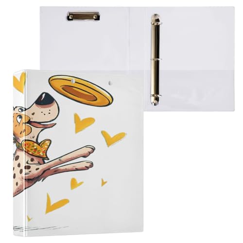 Ringbuch mit 3 Ringen, 3,8 cm mit Klemmbrett für Schul-/Bürobedarf, Hund und Herzen, Aktenordner, Organizer, hält 200 Blatt mit Innentaschen, 1 Stück von OWFKAY