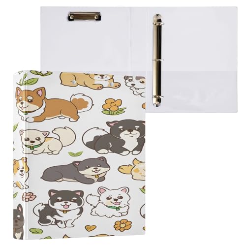 Ringbuch mit 3 Ringen, 3,8 cm mit Klemmbrett für Schul-/Bürobedarf, Hundegras, Blumenmuster, Aktenordner, Organizer, hält 200 Blatt mit Innentaschen, 1 Stück von OWFKAY