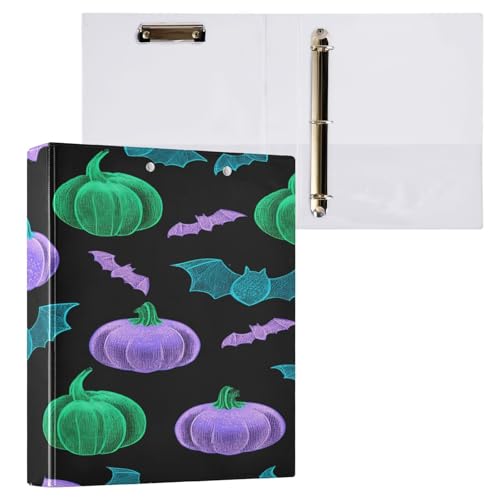 Ringbuch mit 3 Ringen, 3,8 cm mit Klemmbrett für Schul-/Bürobedarf, Kürbisfledermaus, Ordner, Organizer, hält 200 Blatt mit Innentaschen, 1 Stück von OWFKAY