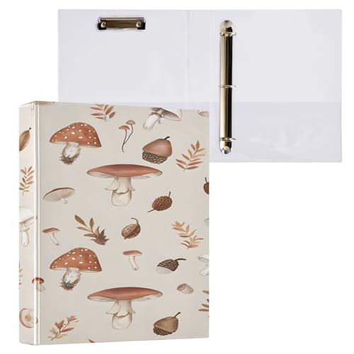 Ringbuch mit 3 Ringen, 3,8 cm mit Klemmbrett für Schul-/Bürobedarf, Pilzmuster, Aktenordner, Organizer, hält 200 Blatt mit Innentaschen, 1 Stück von OWFKAY