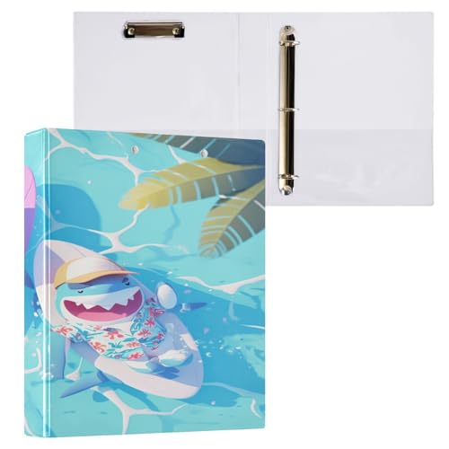 Ringbuch mit 3 Ringen, 3,8 cm mit Klemmbrett für Schul-/Bürobedarf, Pool, Hai, Herren, Aktenordner, Organizer, hält 200 Blatt mit Innentaschen von OWFKAY