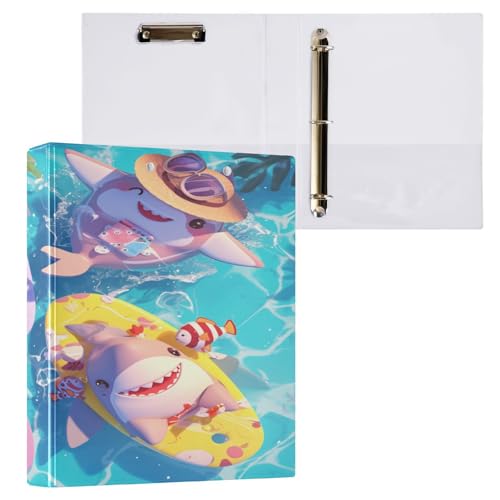 Ringbuch mit 3 Ringen, 3,8 cm mit Klemmbrett für Schul-/Bürobedarf, Sommer-Hai-Männer, Aktenordner, Organizer, hält 200 Blatt mit Innentaschen von OWFKAY