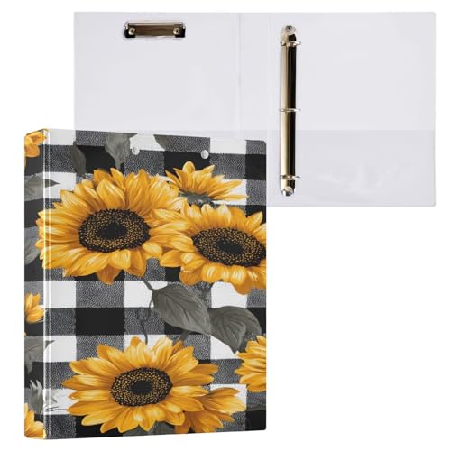 Ringbuch mit 3 Ringen, 3,8 cm mit Klemmbrett für Schul-/Bürobedarf, Sonnenblumen-kariert, Ordner, Organizer, hält 200 Blatt mit Innentaschen, 1 Stück von OWFKAY