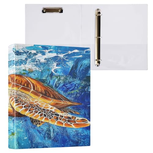 Ringbuch mit 3 Ringen, 3,8 cm mit Klemmbrett für Schul-/Bürobedarf, Tiefsee-Schildkröte, Aktenordner, Organizer, hält 200 Blatt mit Innentaschen, 1 Stück von OWFKAY