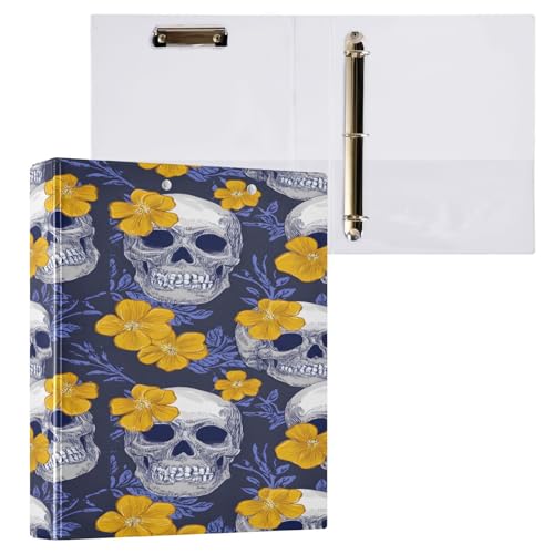 Ringbuch mit 3 Ringen, 3,8 cm mit Klemmbrett für Schul-/Bürobedarf, Totenkopf-Blumenmuster, Aktenordner, Organizer, hält 200 Blatt mit Innentaschen, 1 Stück Ringbuch mit 3 Ringen, 3,8 cm mit Klemmbrett für Schul-/Bürobedarf, Totenkopf-Blumenmuster, Aktenordner, Organizer, hält 200 Blatt mit Innentaschen, 1 Stück von OWFKAY