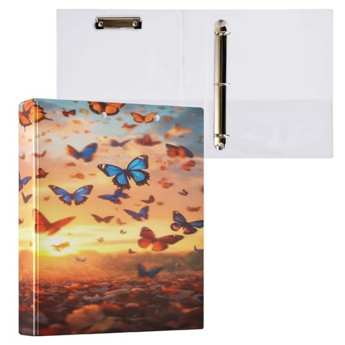 Ringbuch mit 3 Ringen, 3,8 cm mit Klemmbrett für Schul-/Bürobedarf, Traumhafter Schmetterlings-Schwarm, Ordner, Organizer, hält 200 Blatt mit Innentaschen, 1 Stück von OWFKAY