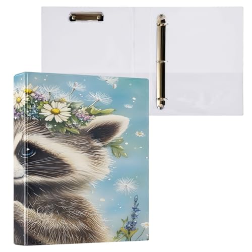 Ringbuch mit 3 Ringen, 3,8 cm mit Klemmbrett für Schul-/Bürobedarf, Waschbär, Löwenzahn, Ordner, Organizer, hält 200 Blatt mit Innentaschen, 1 Stück von OWFKAY