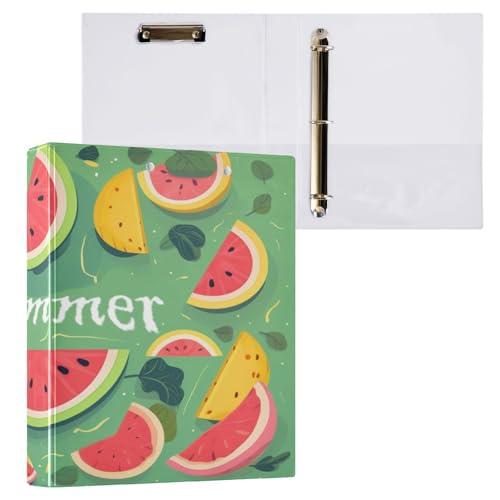 Ringbuch mit 3 Ringen, 3,8 cm mit Klemmbrett für Schul-/Bürobedarf, Wassermelonen-Sommermuster, Aktenordner, Organizer, hält 200 Blatt mit Innentaschen von OWFKAY