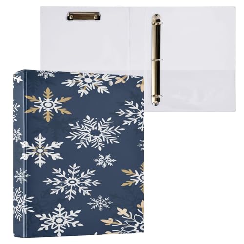 Ringbuch mit 3 Ringen, 3,8 cm mit Klemmbrett für Schul-/Bürobedarf, Winter-Schneeflockenmuster, Aktenordner, Organizer, hält 200 Blatt mit Innentaschen, 1 Stück von OWFKAY