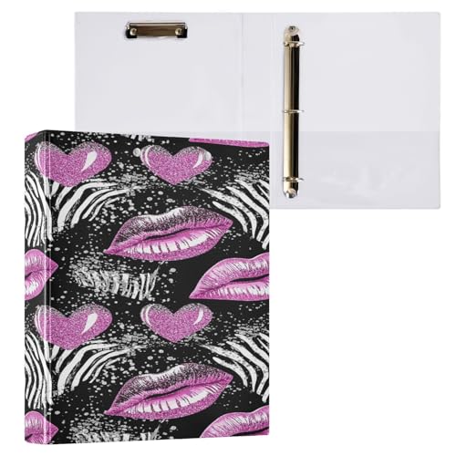 Ringbuch mit 3 Ringen, 3,8 cm mit Klemmbrett für Schul-/Bürobedarf, Zebrastreifen, Lippendatei, Organizer, hält 200 Blatt mit Innentaschen, 1 Stück von OWFKAY