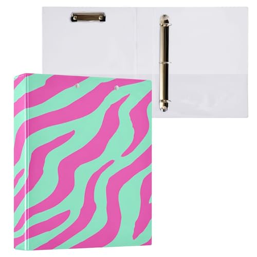 Ringbuch mit 3 Ringen, 3,8 cm mit Klemmbrett für Schul-/Bürobedarf, blau-rosa, Zebramuster, Aktenordner, Organizer, hält 200 Blatt mit Innentaschen, 1 Stück von OWFKAY